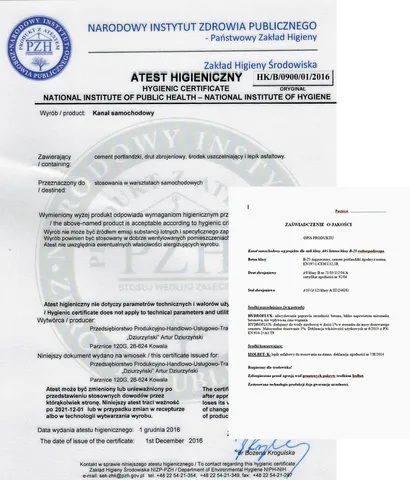 Atest Higieniczny PZH dla kanału samochodowego